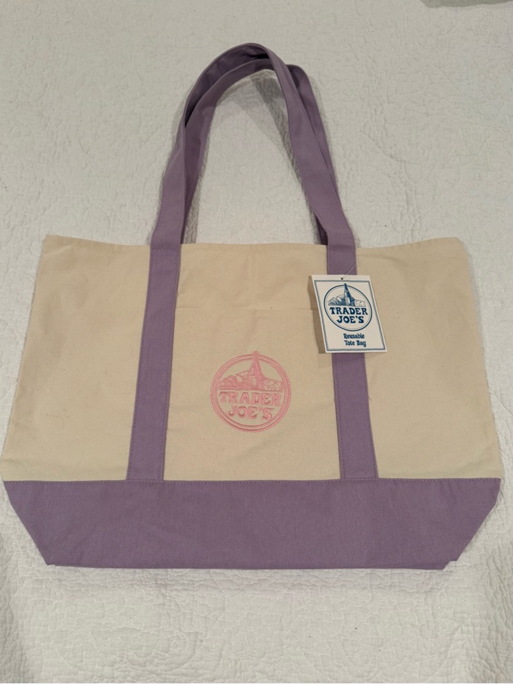 Trader Joe’s Limited Edition Pastel Canvas Tote | Lavender and Pink | Full Size